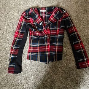 ASO Aria Montgomery Heed Red Plaid Women’s Jacket with Shawl Collar